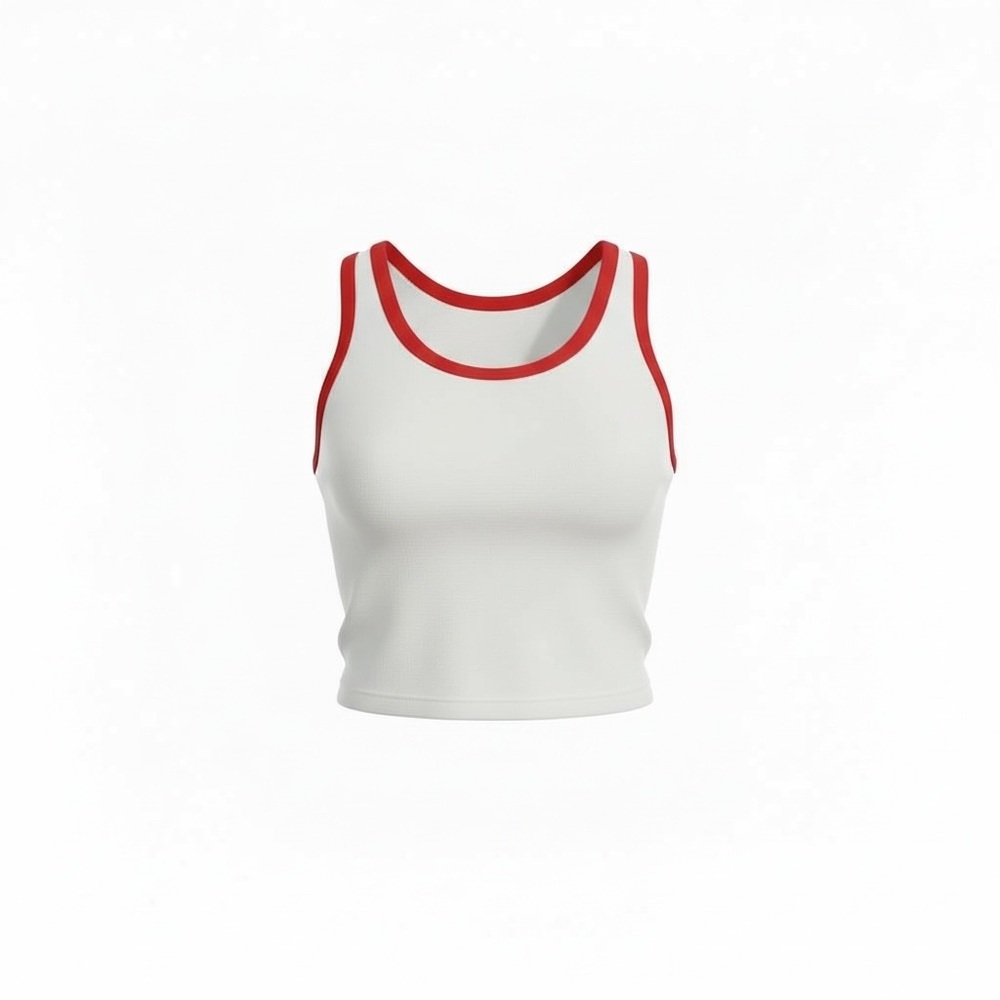Happily Grey Cream And Red Trim Ribbed Cropped Tank Top Womens Sz L Retro Casual
